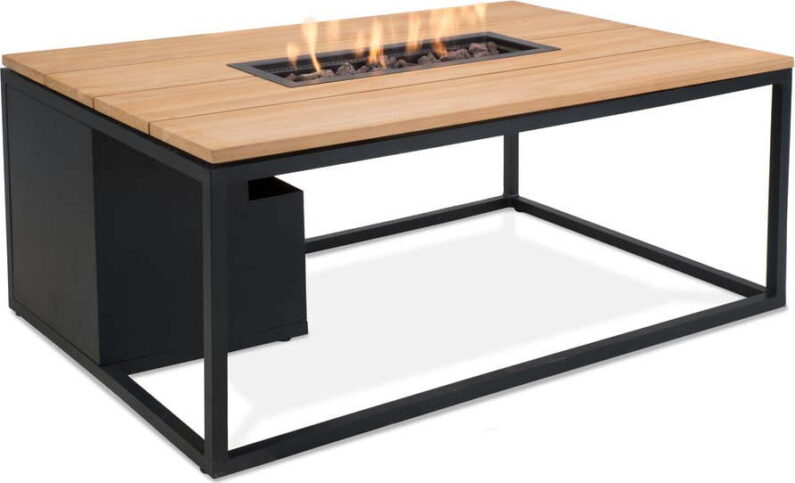 Černý zahradní stůl s deskou z týkového dřeva s ohništěm COSI Cosiloft