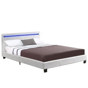 Juskys Čalouněná postel Verona 120 x 200 cm s LED osvětlením v bílé barvě