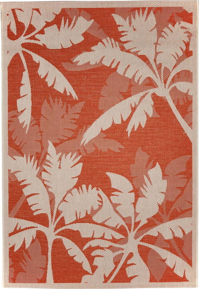 Oranžovo-béžový venkovní koberec Floorita Palms