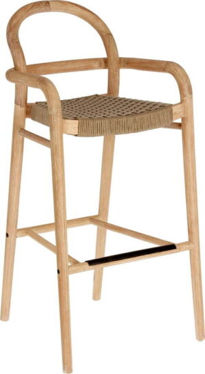 Zahradní barová židle z eukalyptového dřeva s béžovým výpletem Kave Home Sheryl