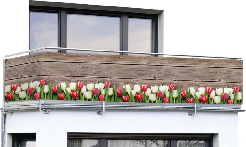Hnědá plastová balkonová zástěna 500x85 cm Tulips – Maximex