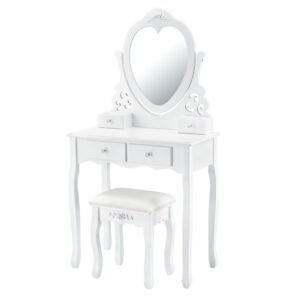 Juskys Toaletní stolek "Julia" bílý se zrcadlem a s taburetem
