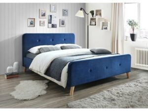 Signal Čalouněná postel MALMO VELVET 160 x 200 cm barva námořnická modrá / dub